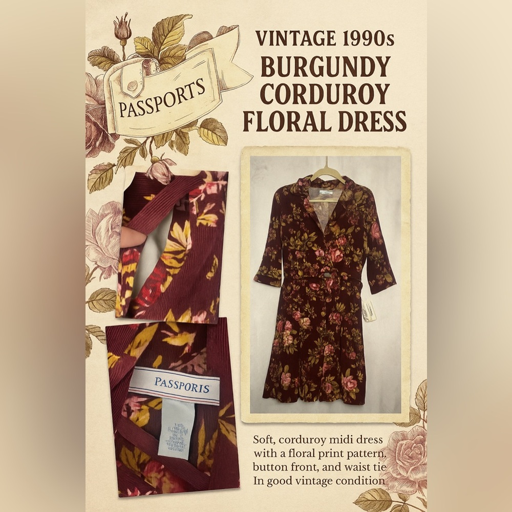 Passport Burgundy Floral Long Sleeve Dress - Picture 2 of 8